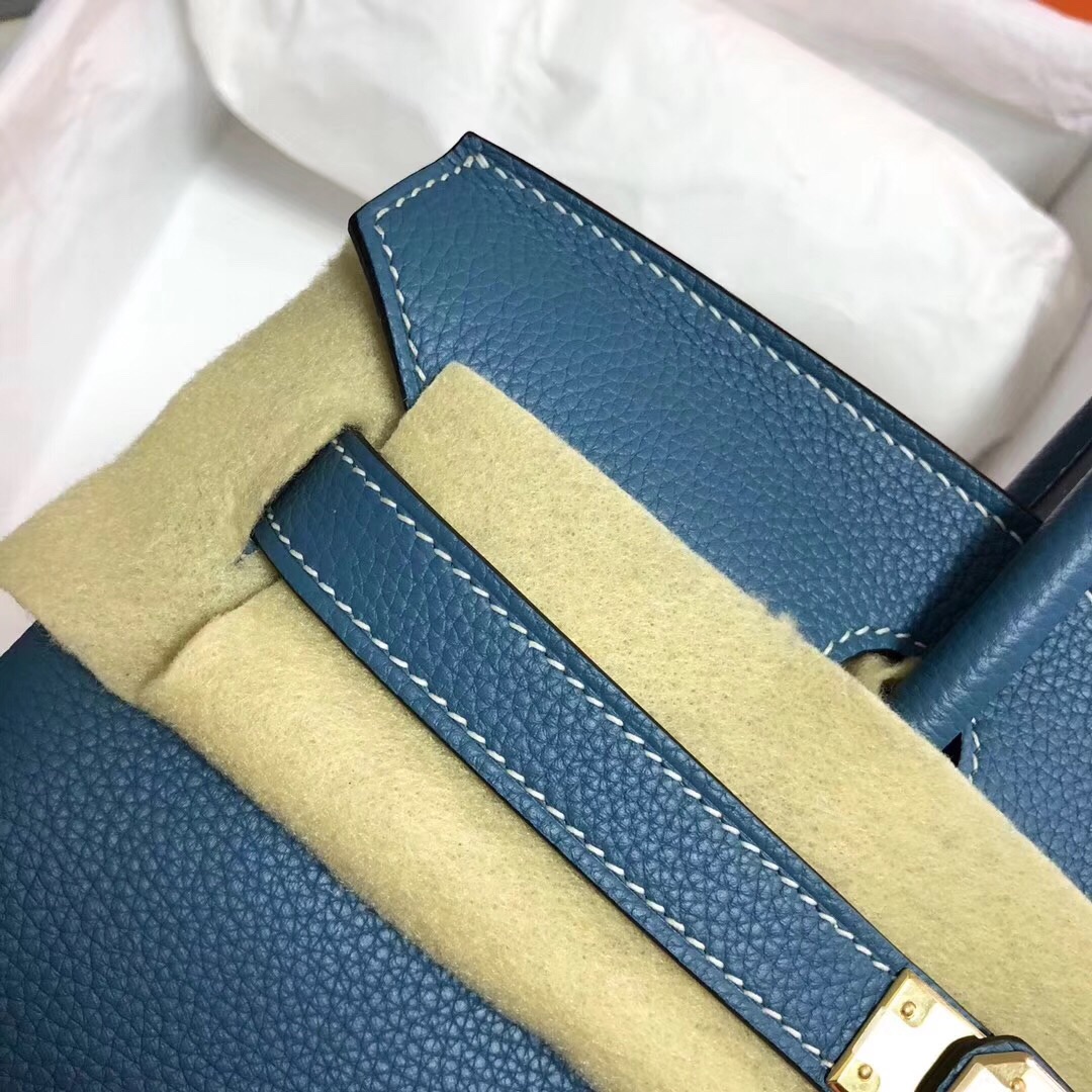 Hermes Birkin 35CM Togo Leather Handbag Blue Jean